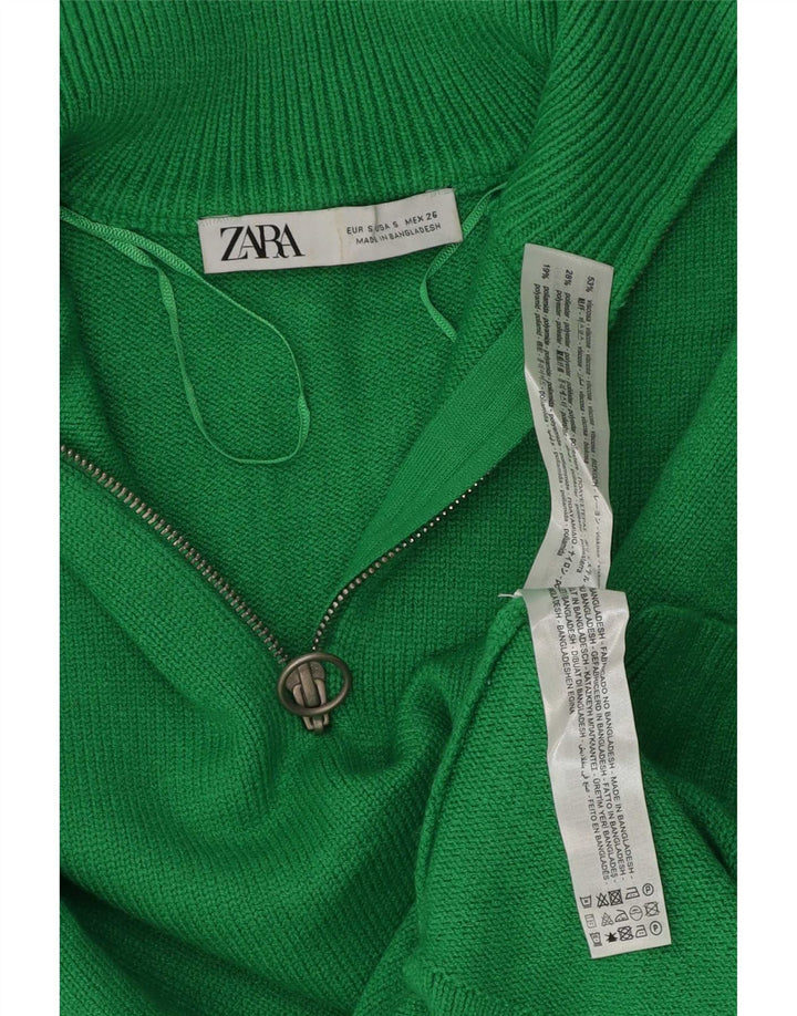 Suéter feminino Zara com zíper e gola alta, Reino Unido 10, pequeno, verde, poliéster