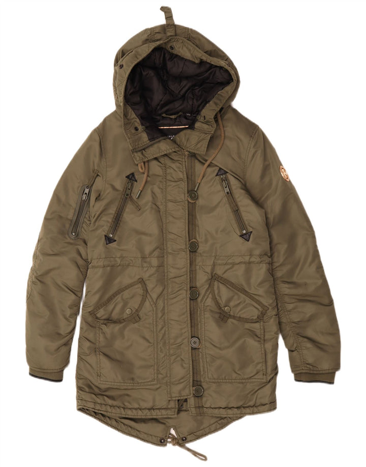 Jaqueta Parka com capuz feminina Superdry UK 10 poliéster verde pequeno