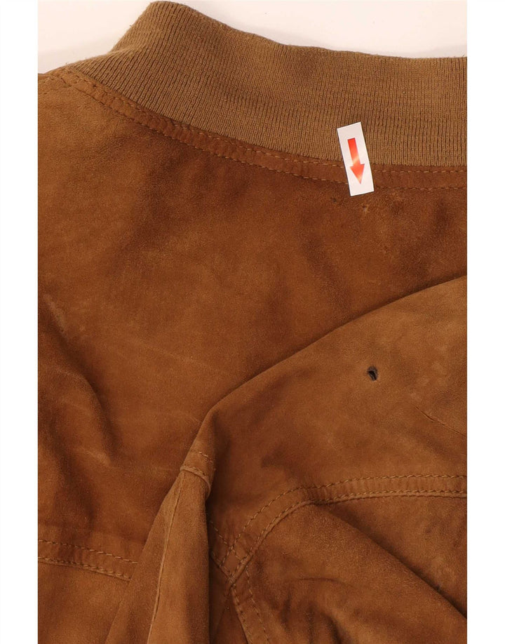 Jaqueta bomber masculina vintage de camurça Reino Unido 42 XL couro marrom