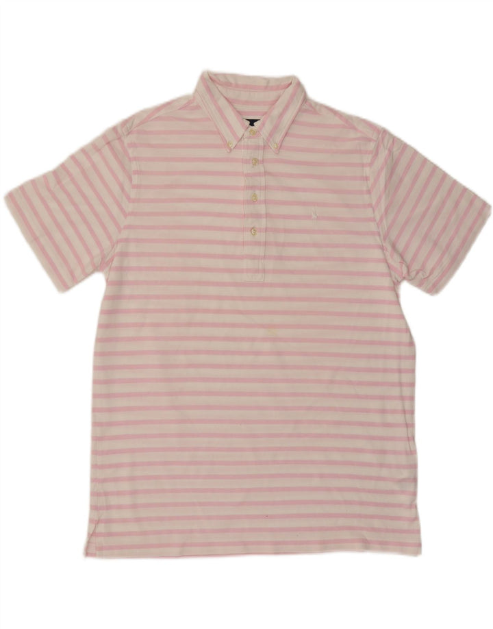 Camisa polo masculina de malha Oxford RALPH LAUREN de algodão listrado rosa médio
