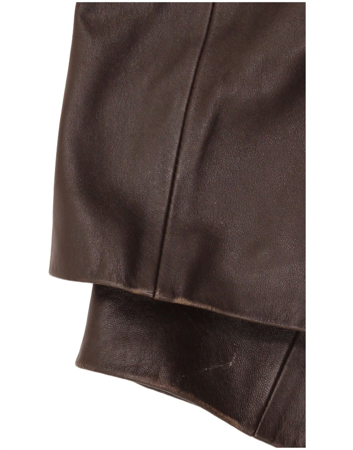 Jaqueta blazer feminina vintage de couro com 3 botões Reino Unido 18 XL couro marrom