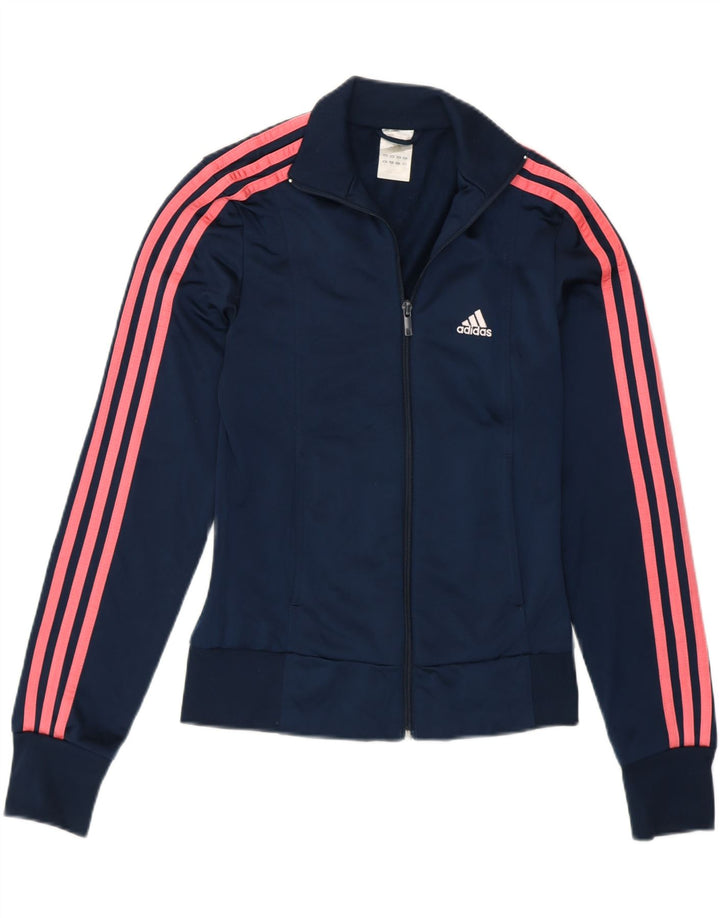 Adidas Womens Tracksuit Top Jacket UK 8 Pequeno Azul Marinho Poliéster