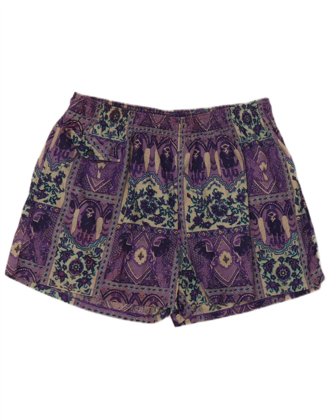 Shorts de natação feminino Equipe UK 14 grande roxo patchwork algodão