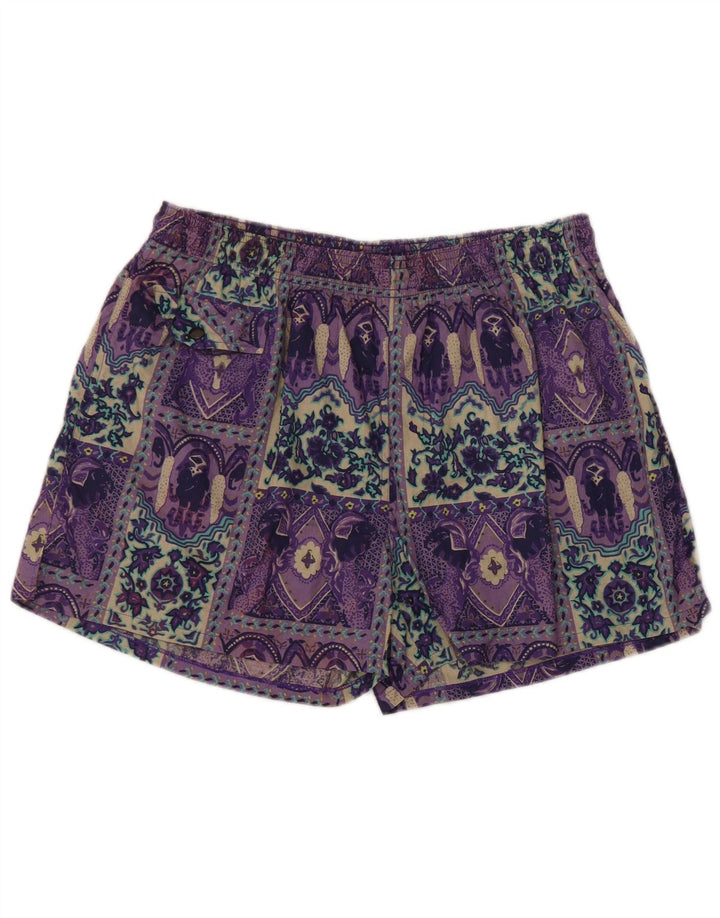Shorts de natação feminino Equipe UK 14 grande roxo patchwork algodão