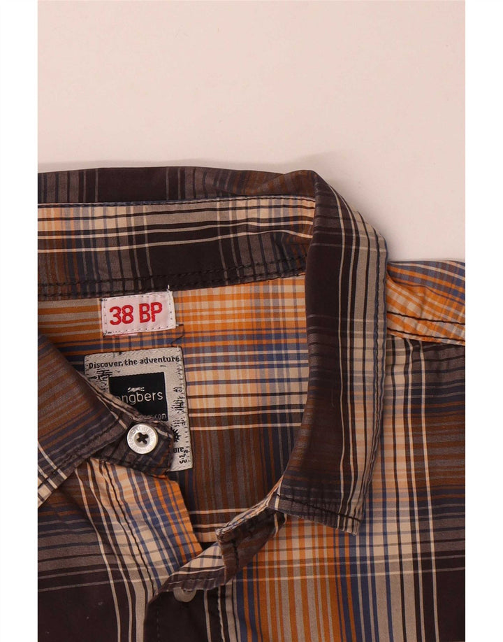 Camisa masculina de manga curta Engbers tamanho 38 xadrez marrom médio