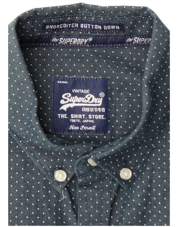 Camisa masculina SUPERDRY pequena algodão manchado azul marinho