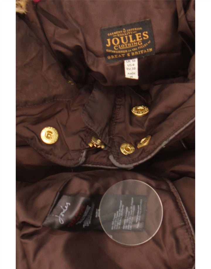 Casaco acolchoado com capuz feminino JOULES UK 10 pequeno poliéster marrom
