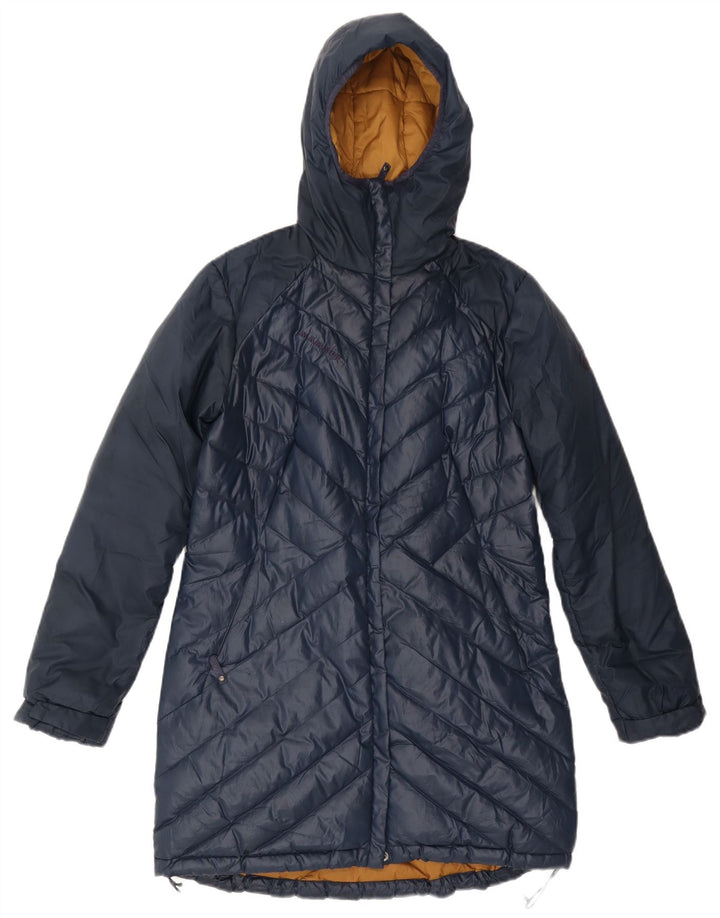 Casaco acolchoado com capuz feminino MAMMUT UK 12 poliéster azul marinho médio