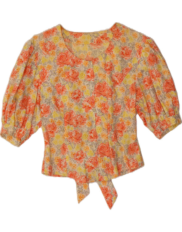 Blusa feminina VINTAGE manga 1/2 Reino Unido 10 pequena floral multicolorida