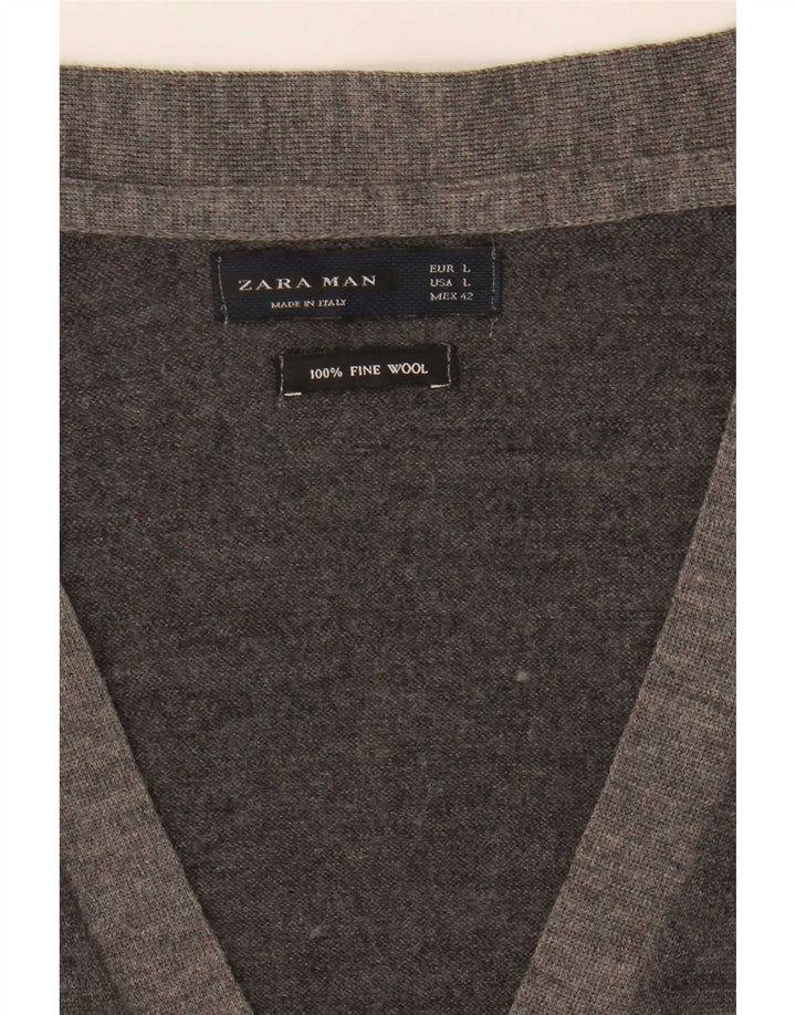 Suéter cardigã masculino Zara grande lã cinza