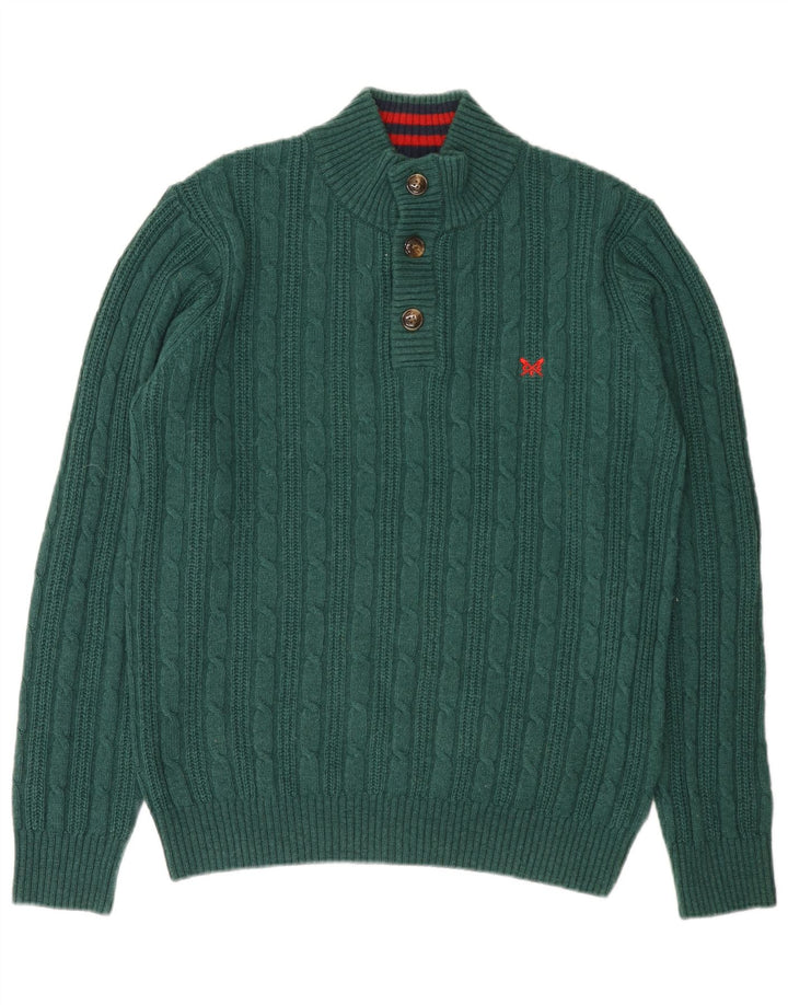 Suéter masculino com gola redonda e gola redonda, nylon verde médio