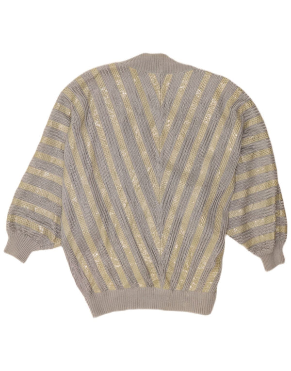 Cardigã feminino Hettabretz Batwing Reino Unido 18 XL cinza estampa animal seda