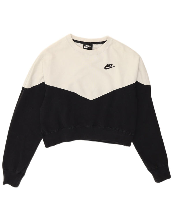 Nike Womens Crop Sweatshirt Jumper UK 14 Medium Black Colourblock Cotton