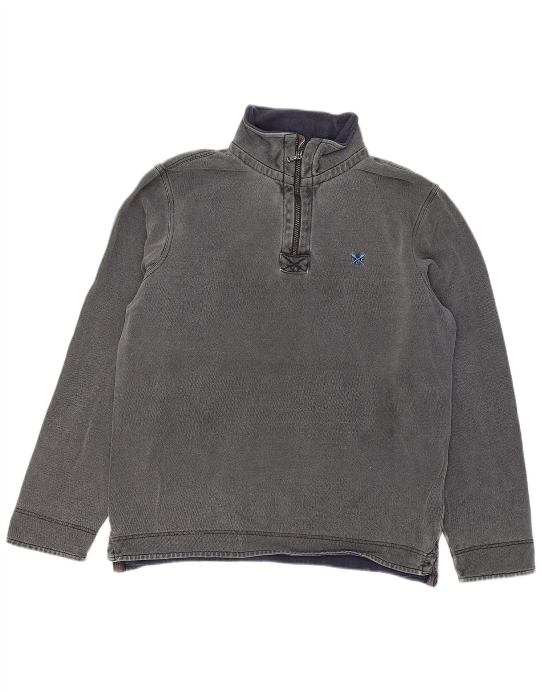 Crew Clothing Mens Zip Neck Moletom Jumper Médio Algodão Cinza