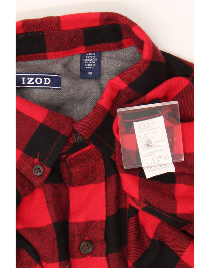 Camisa masculina de flanela Izod de algodão xadrez vermelho médio