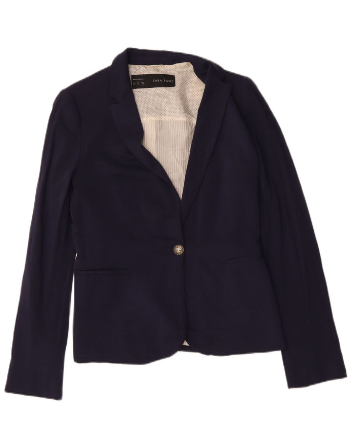 Jaqueta blazer feminina Zara com 1 botão Reino Unido 12 médio azul marinho viscose