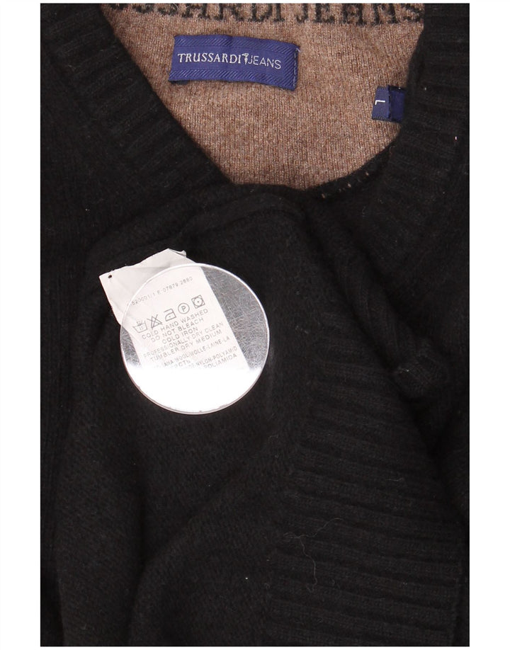 Suéter masculino TRUSSARDI JEANS com decote em V, grande lã preta