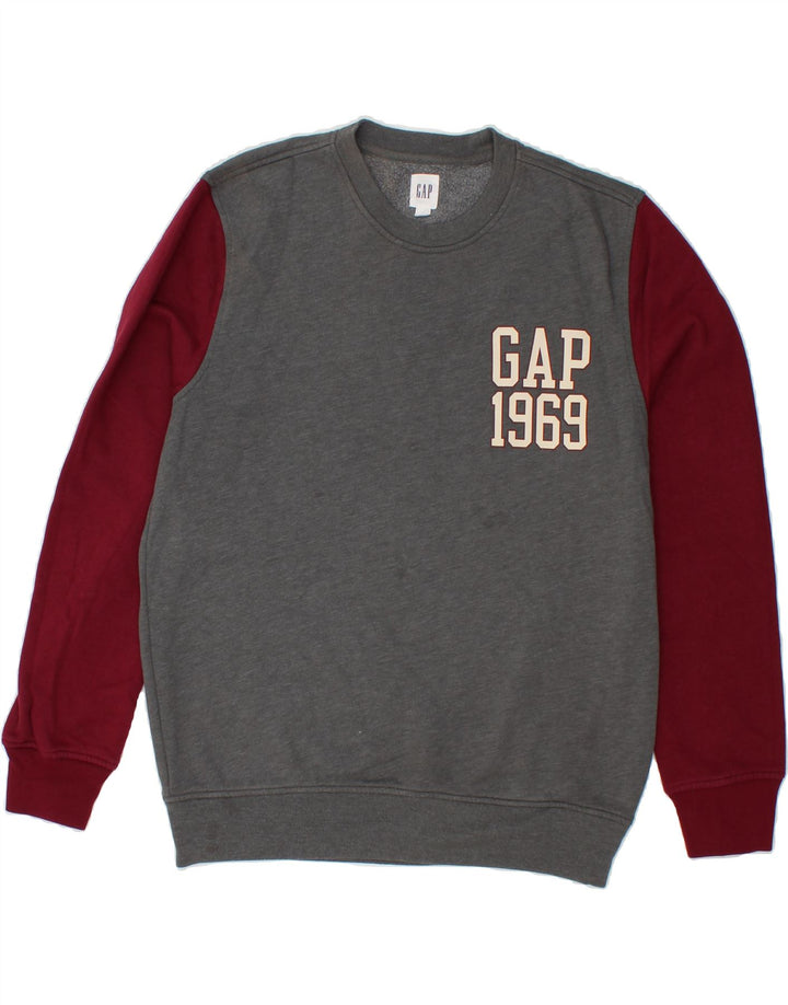 GAP Mens Graphic Sweatshirt Jumper Medium Grey Colourblock Cotton Vintage Gap and Second-Hand Gap from Messina Hembry 