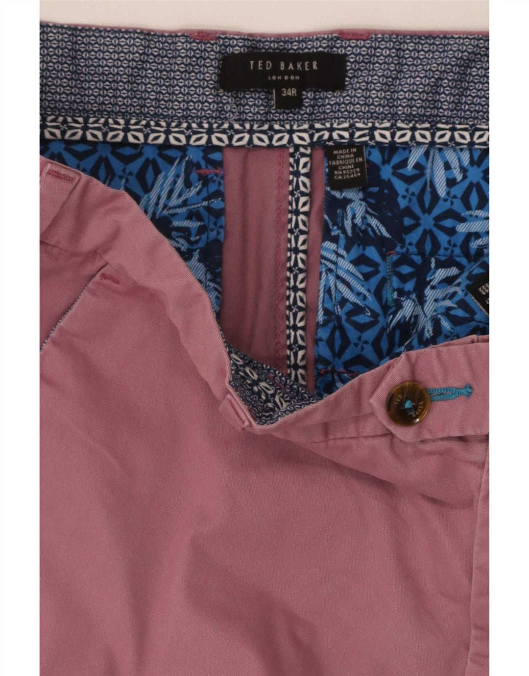 Shorts Chino Regular Masculino Ted Baker W34 Grande Algodão Rosa