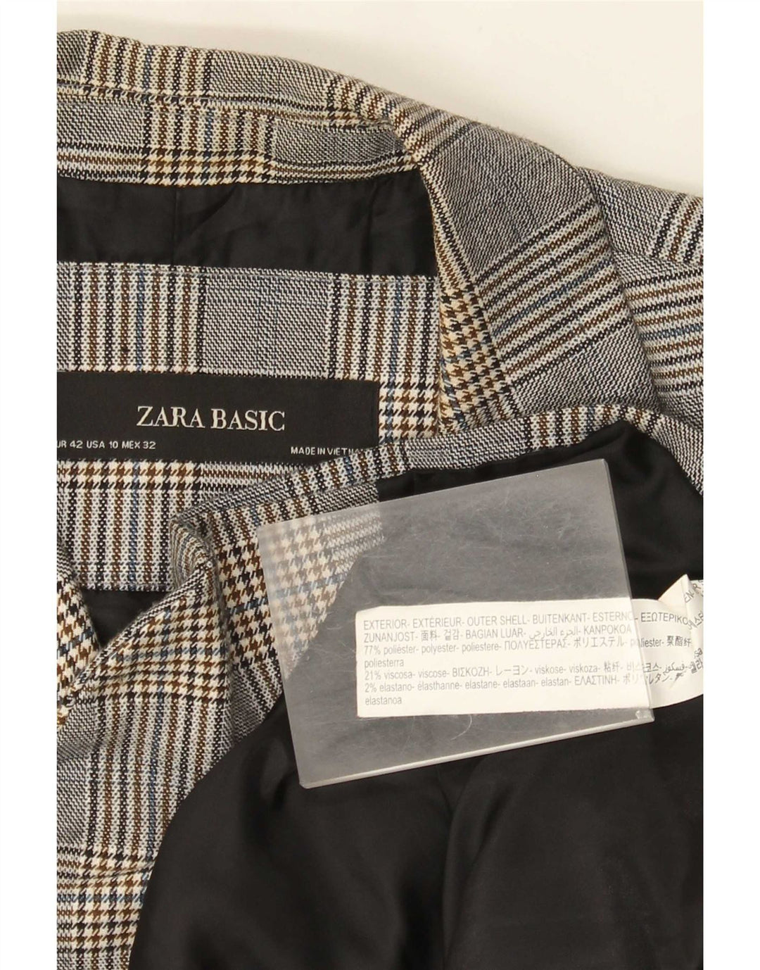 Jaqueta blazer feminina Zara com 1 botão EU 42 poliéster xadrez cinza grande