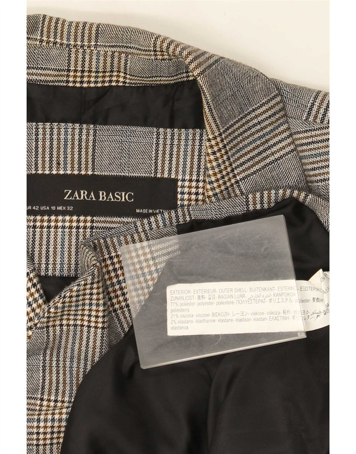 Jaqueta blazer feminina Zara com 1 botão EU 42 poliéster xadrez cinza grande