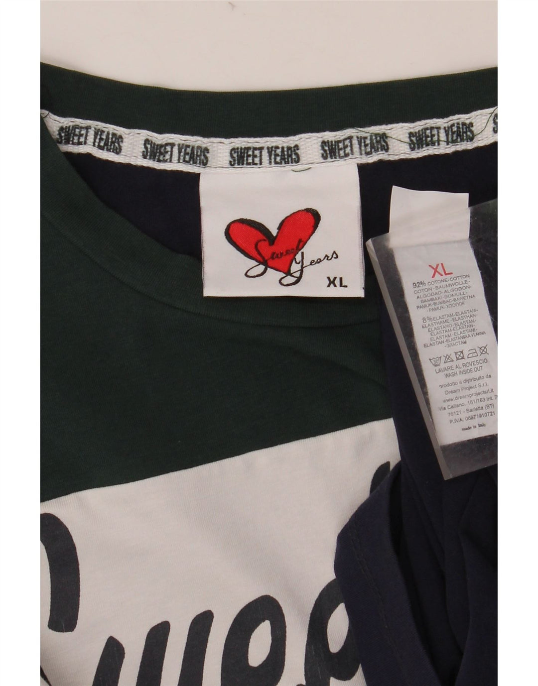 SWEET YEARS Top gráfico feminino manga comprida UK 18 XL azul marinho bloco colorido