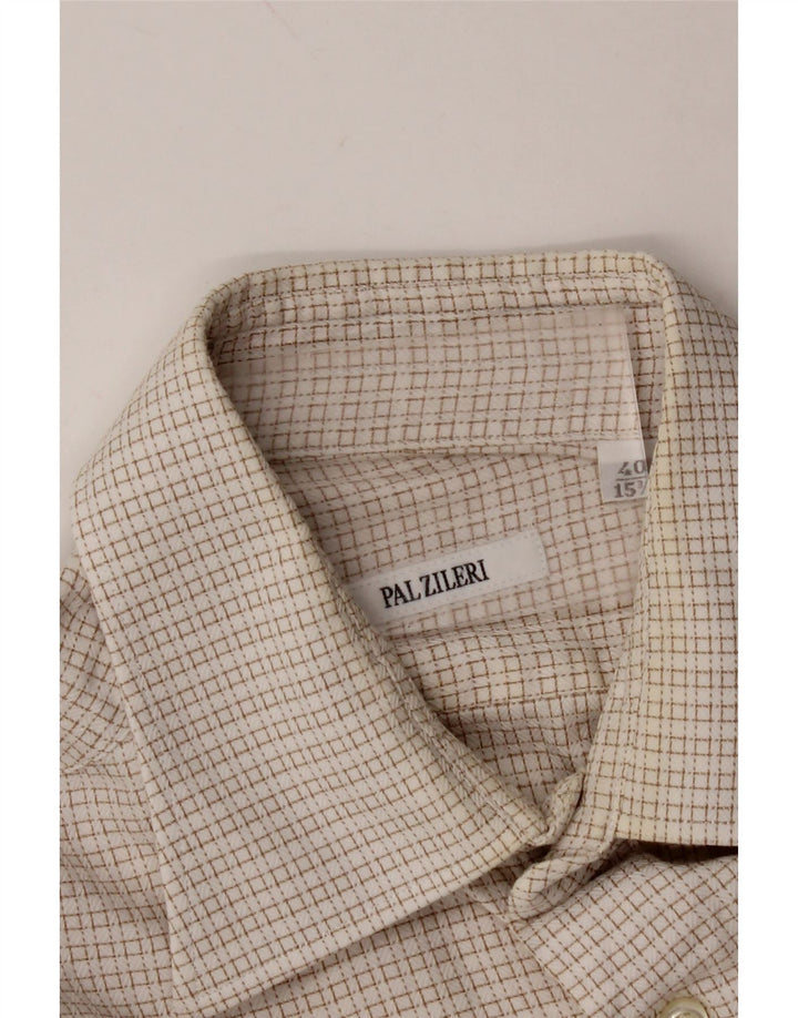 PAL ZILERI Mens Shirt Size 40 15 3/4 Medium Off White Gingham