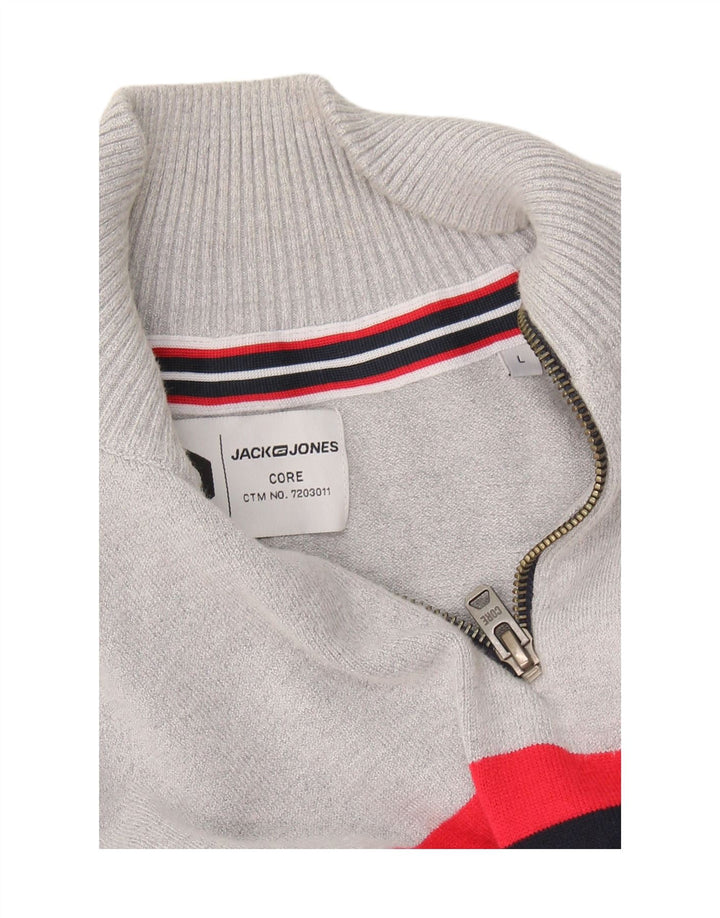 Suéter masculino JACK & JONES com zíper e gola grande em bloco colorido cinza