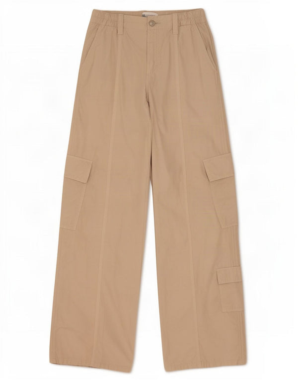 Calça cargo feminina Zara com perna larga XS W25 L32 algodão bege