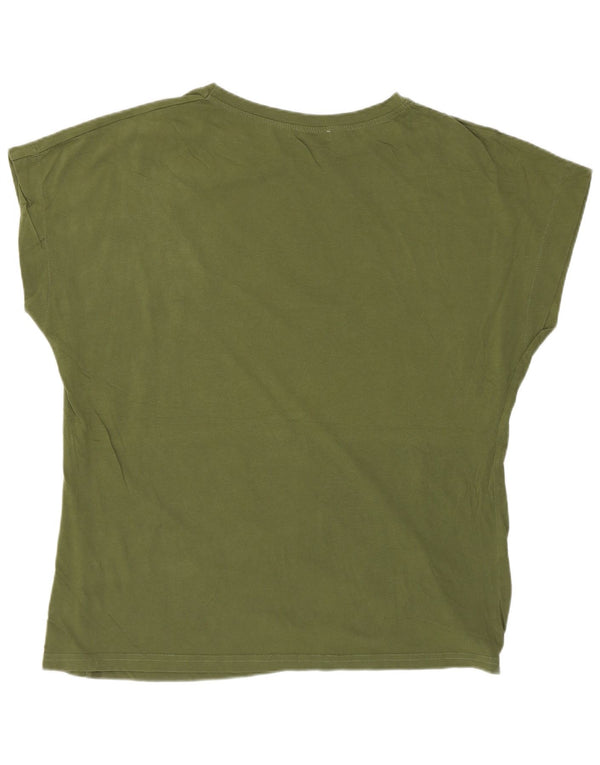 Zara Womens Graphic T-Shirt Top UK 16 Grande Algodão Cáqui