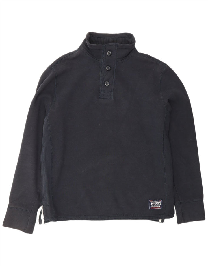 Superdry moletom masculino com gola com botão gráfico jumper XL azul marinho algodão