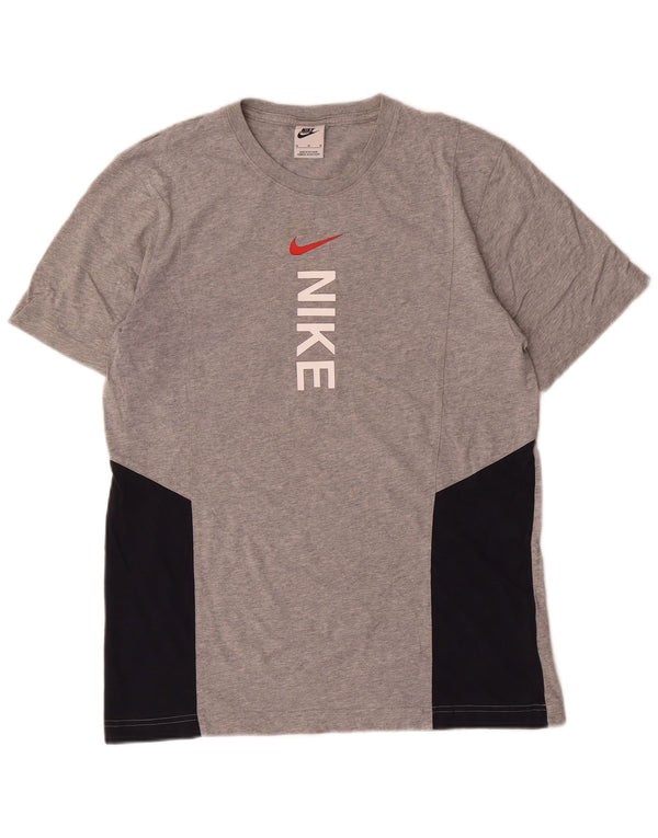 Camiseta masculina Nike de manga curta com estampa gráfica cinza médio colorblock esportivo
