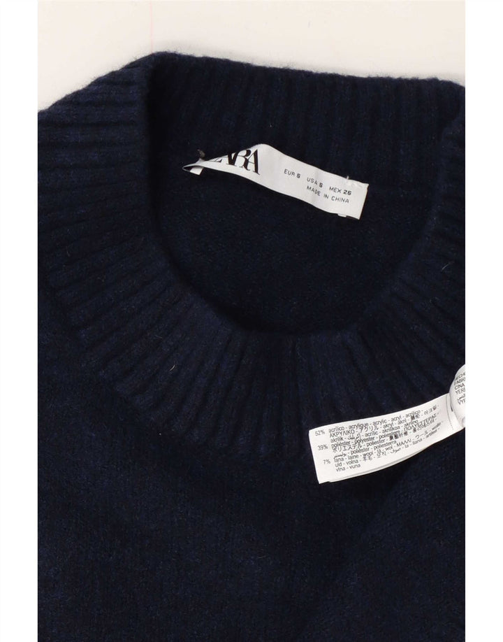 Zara Suéter feminino oversized com gola redonda Reino Unido 10 pequeno azul marinho