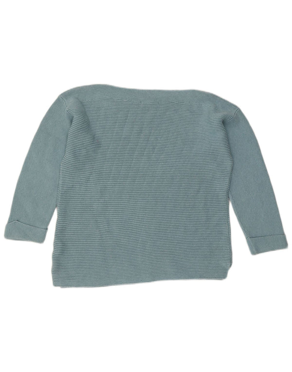 Suéter feminino com gola canoa White Stuff UK 14 algodão listrado azul grande