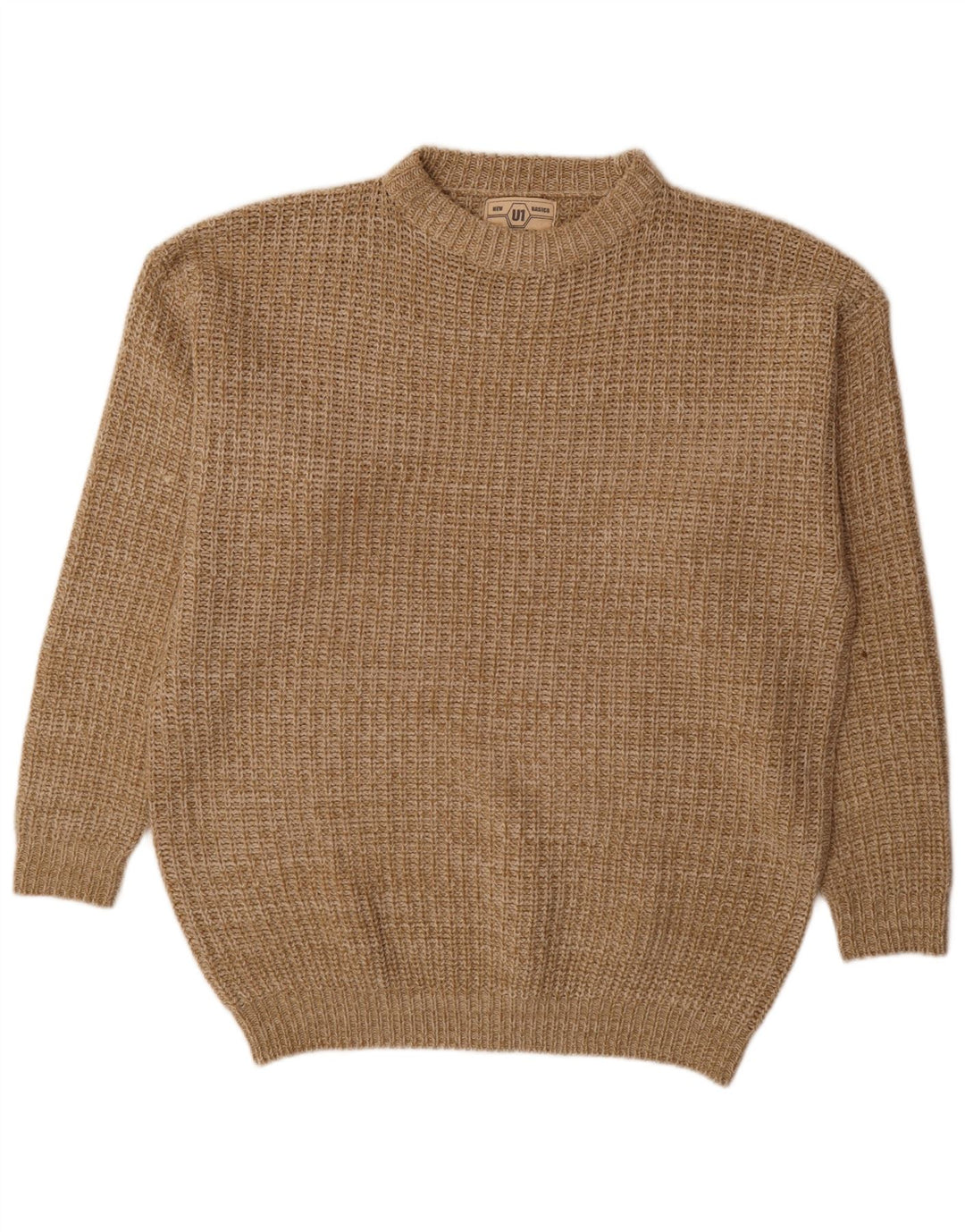 Suéter masculino VINTAGE com gola redonda XL bege salpicado de acrílico