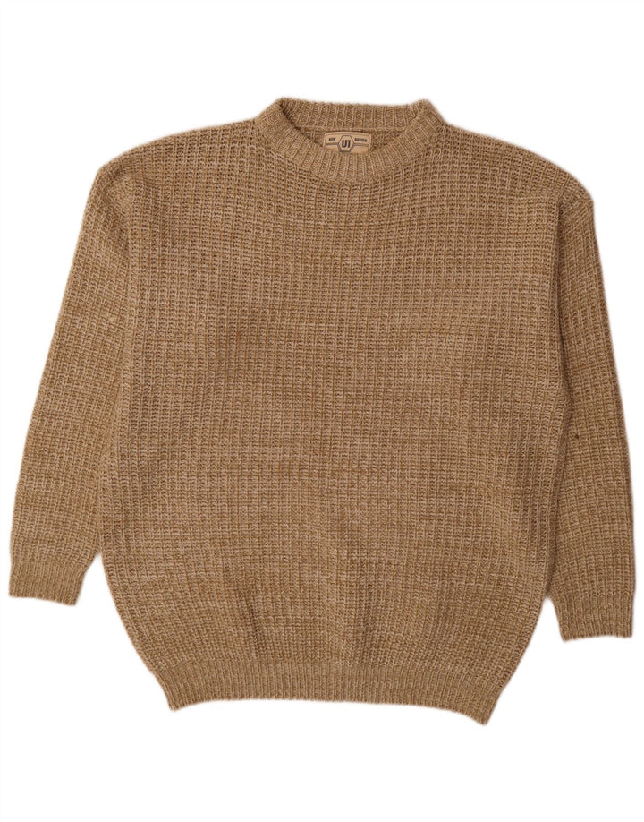 Suéter masculino VINTAGE com gola redonda XL bege salpicado de acrílico