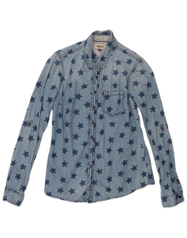 Tommy Hilfiger Camisa jeans feminina com padrão abstrato Reino Unido 6 XS Azul