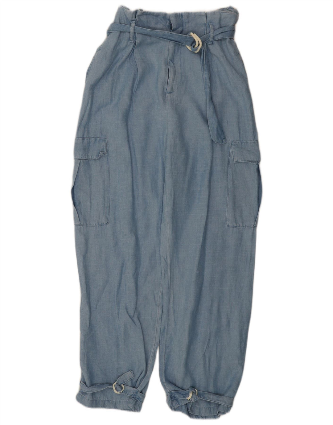 Calça cargo feminina ZARA cintura alta solta ajuste pequeno W26 L26 azul