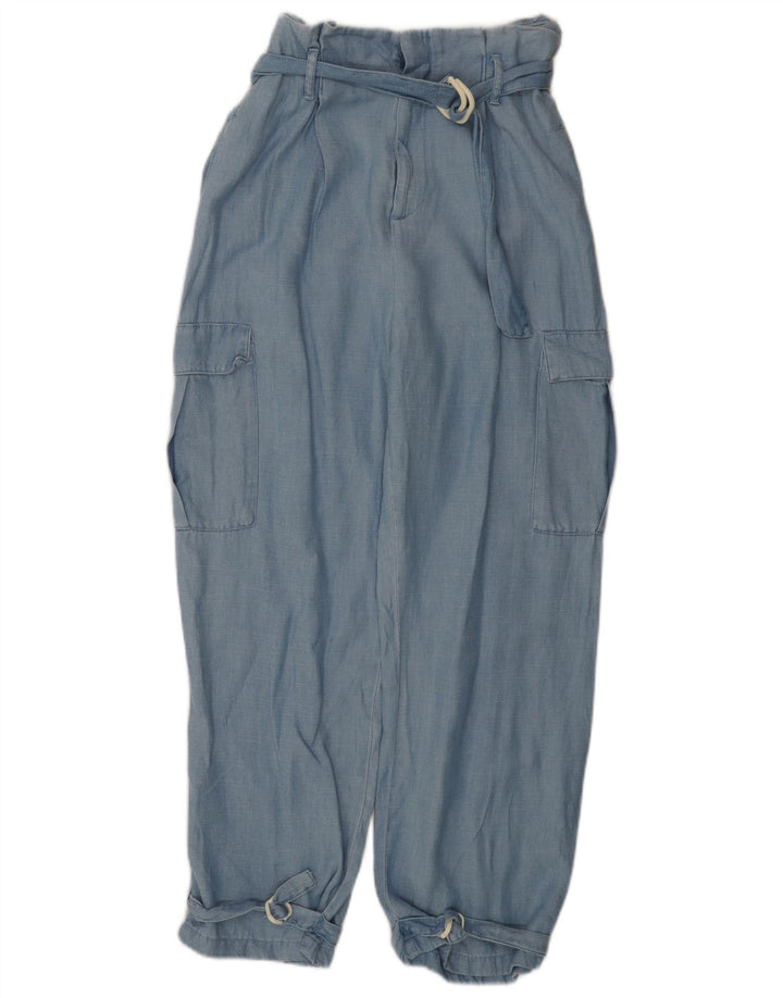 Calça cargo feminina ZARA cintura alta solta ajuste pequeno W26 L26 azul