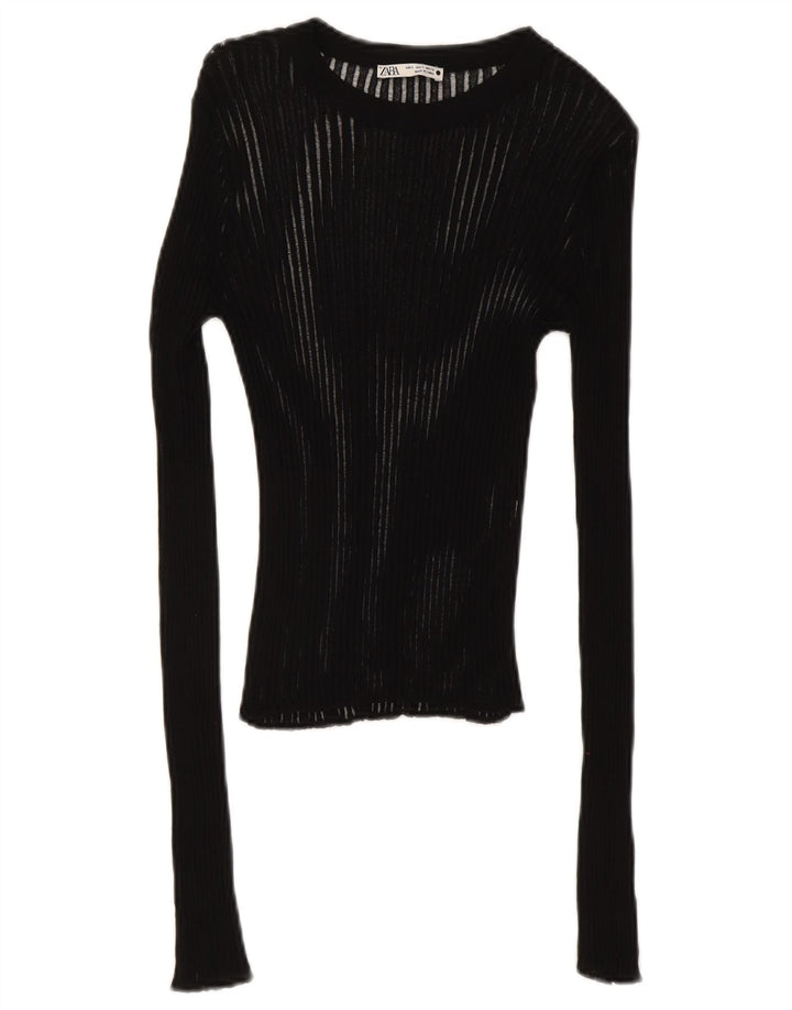Top feminino Zara manga comprida UK 8 pequeno preto
