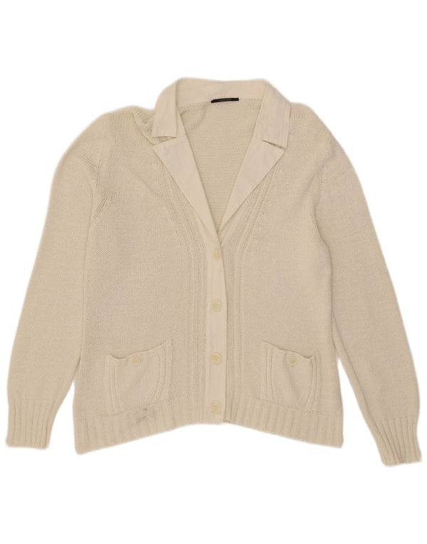 Suéter cardigã feminino Glenfield Reino Unido 18 XL algodão branco