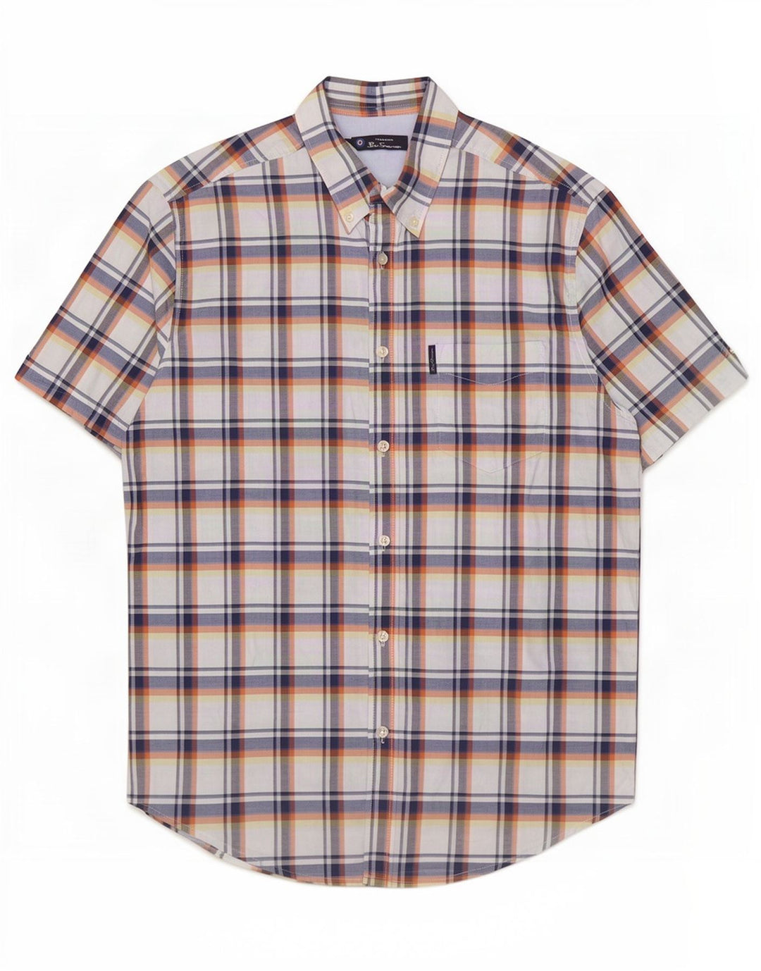 Camisa masculina de manga curta Ben Sherman, grande algodão xadrez multicolorido