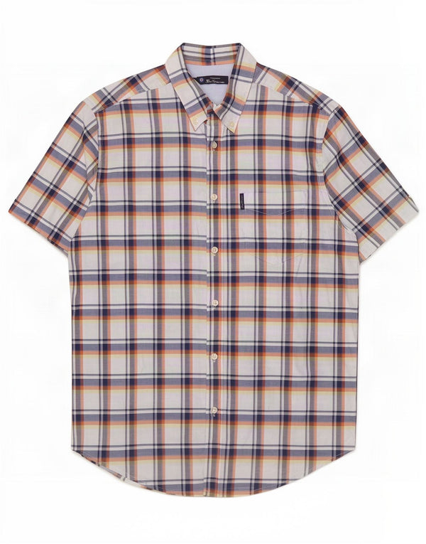 Camisa masculina de manga curta Ben Sherman, grande algodão xadrez multicolorido