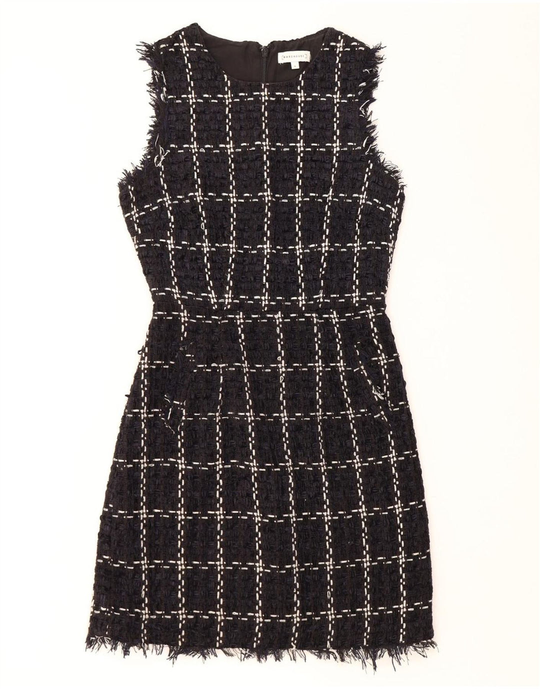 WAREHOUSE Vestido feminino sem mangas com bainha UK 8 pequeno xadrez azul marinho