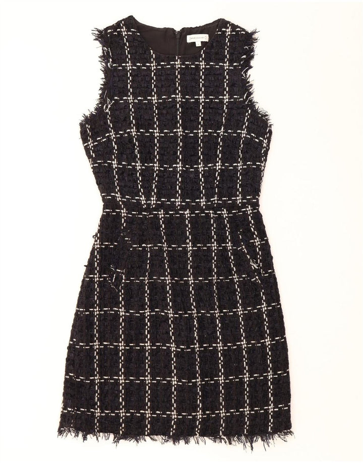 WAREHOUSE Vestido feminino sem mangas com bainha UK 8 pequeno xadrez azul marinho