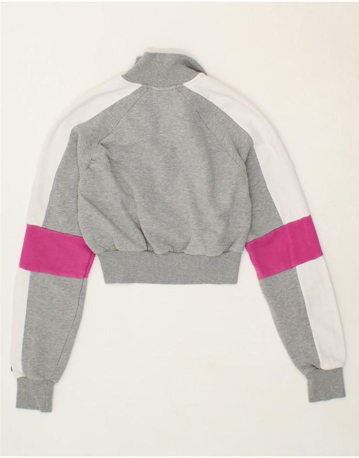 ELLESSE Womens Oversized Graphic Zip Neck Sweatshirt Jumper UK 6 XS Grey Vintage Ellesse and Second-Hand Ellesse from Messina Hembry 