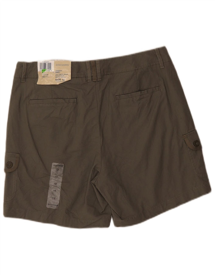 Shorts cargo feminino Dockers Stretch US 10 grande W32 algodão cáqui