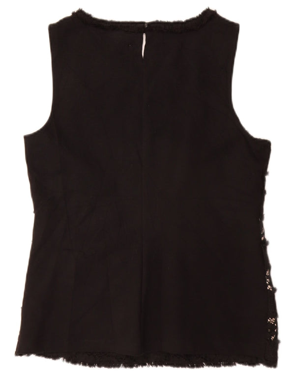 Blusa feminina sem mangas J. CREW UK 10 pequena viscose floral preta