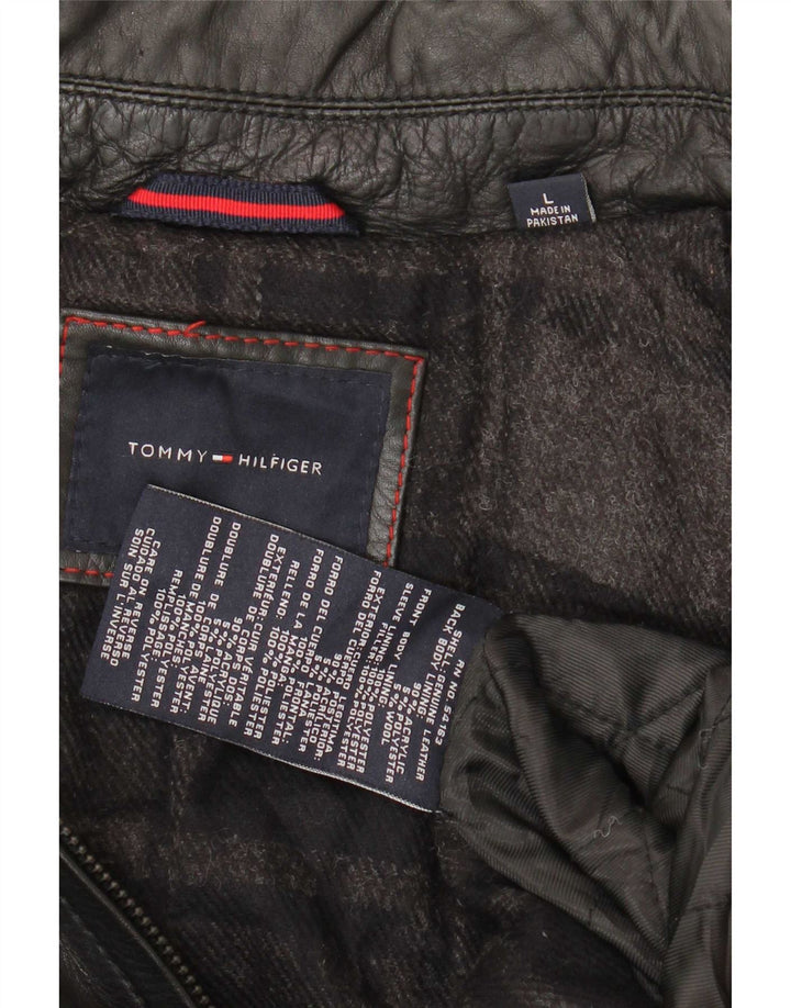 Jaqueta de couro militar masculina Tommy Hilfiger Reino Unido 40 grande preta