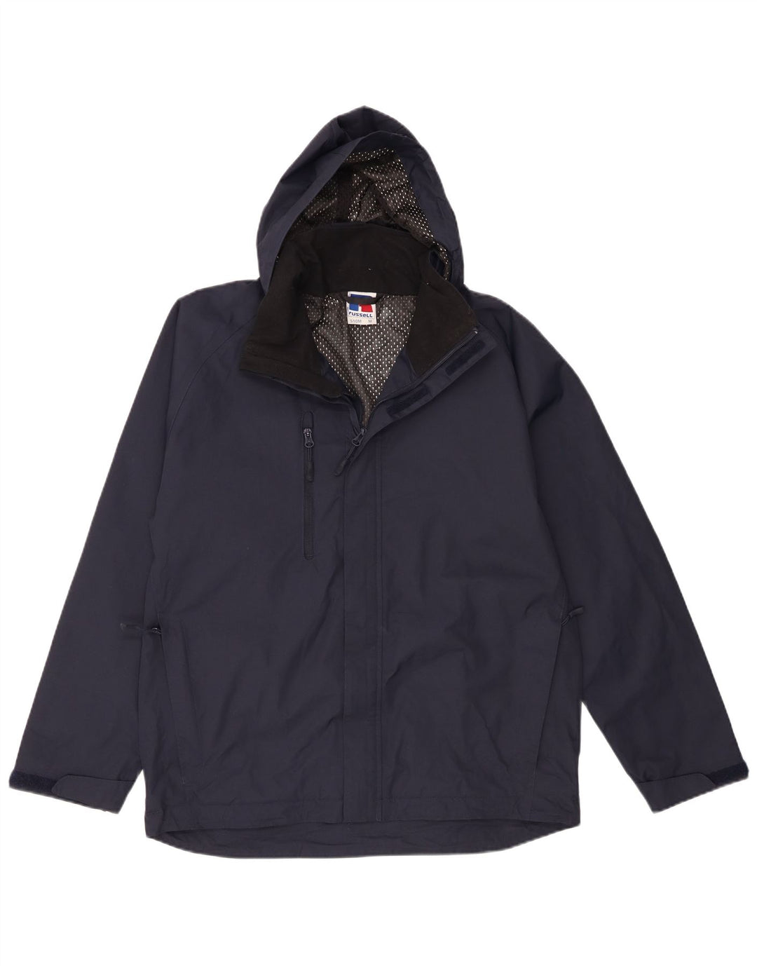 Jaqueta de chuva masculina com capuz Russell Athletic Reino Unido 38 nylon azul marinho médio
